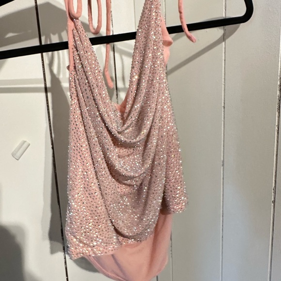 AKIRA Rhinestone Sparkling Pink Halter Top - Picture 1 of 4